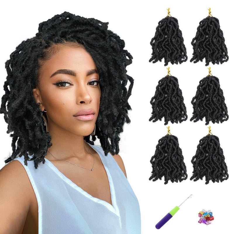 WIGNEE Faux Locs Crochet Hair 8 Inches Natural Black Soft Locs PreLooped Short Faux Locs Crochet Hair For Black Women Crochet Braids6Packs1B